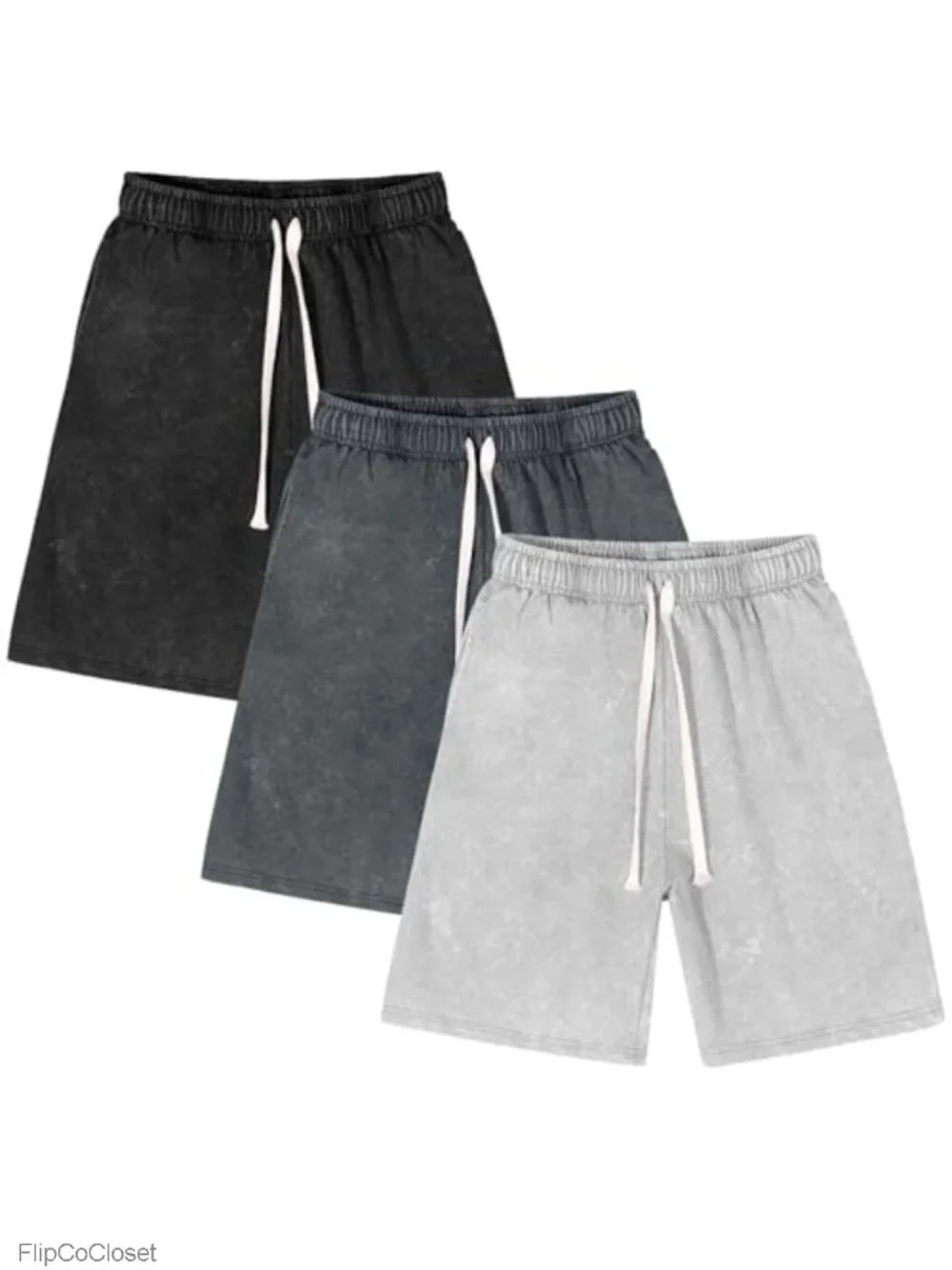 Men's 3-Pack Athletic Sweat Shorts Acid Washed Pants with Pockets